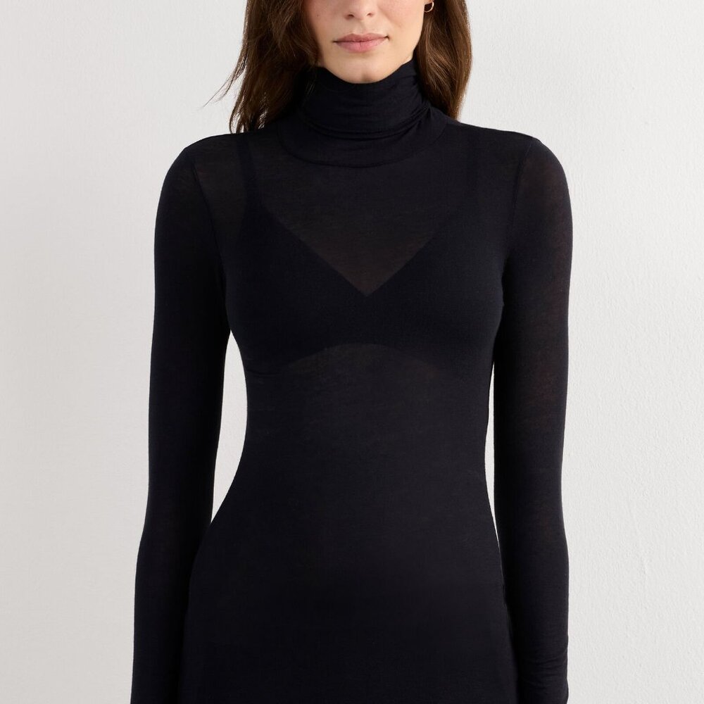 Intimissimi Modal Cashmere Ultralight High-Neck Top in Black- S